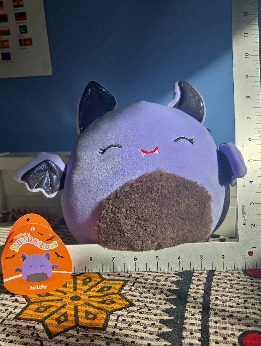 Squishmallows Purple Bat Plush with Brown Belly - Joldy